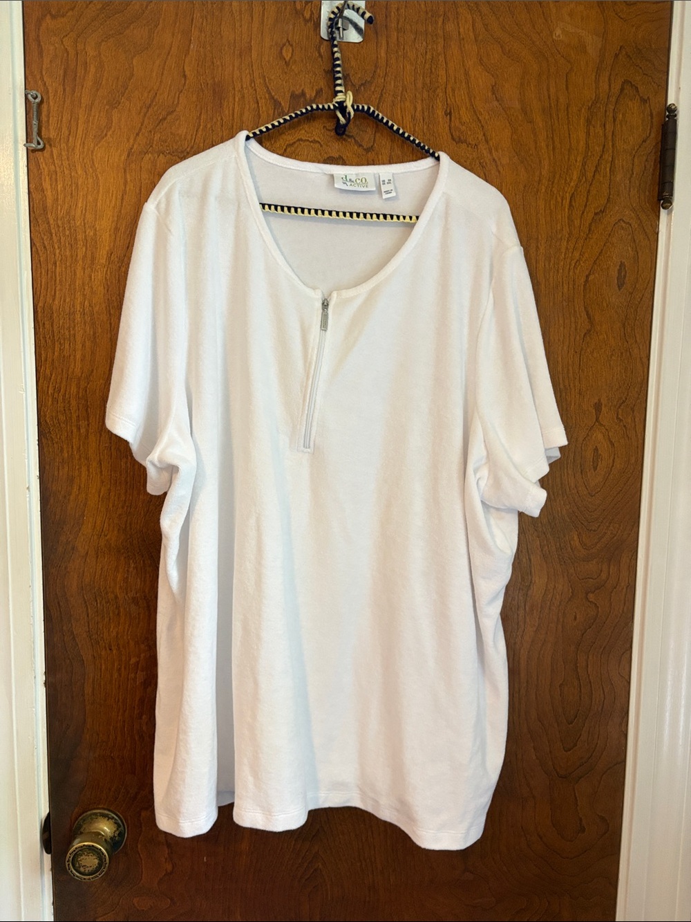 Denim&Co White Short-Sleeve Zip-Front Swim Coverup